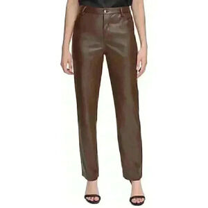 NEW! Calvin Klein Women's 14 Faux-Leather Straight Leg Pants NWT $89.50